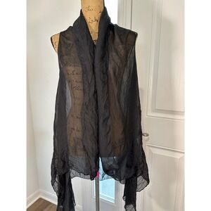 Polita Women's Sheer Silk Vest Black Whimsigoth Dark Fairy Handkerchief‎ Hem